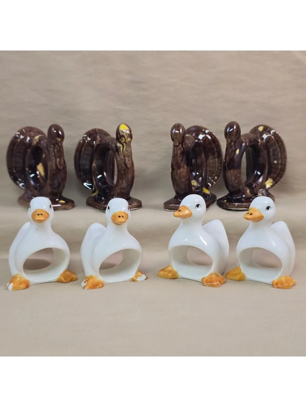 Vintage Ceramic Napkin Rings Set of 8 Thanksgiving Turkey MP Mark Duck
